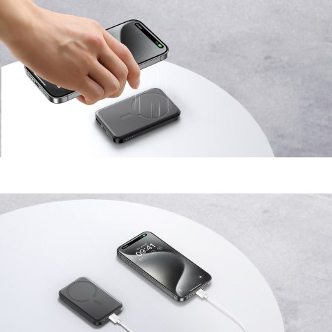 Powerbank indukcyjny 5000mAh USB-A USB-C 20W z kablem USB-C - czarny Powerbank indukcyjny 5000mAh USB-A USB-C 20W z kablem USB-C - czarny